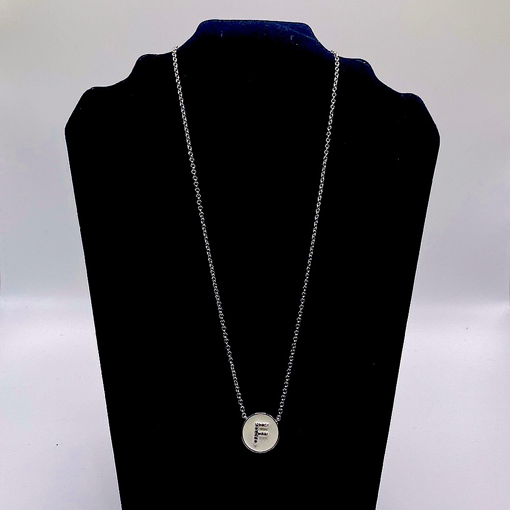 Crystal & Silvertone Uppercase F Initial Pendant Necklace